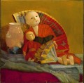 日本の人形と扇 学術画家 ポール・ピール